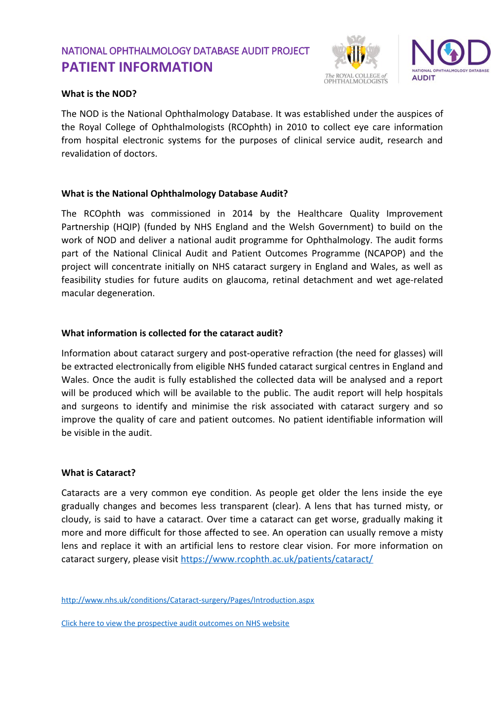 National Ophthalmology Database Audit Project