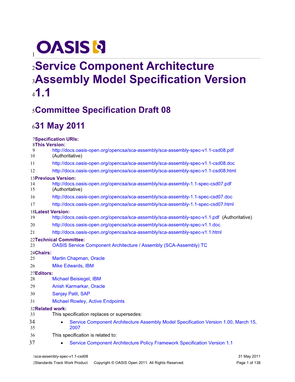 Service Component Architecture Assembly Model Specification V1.1