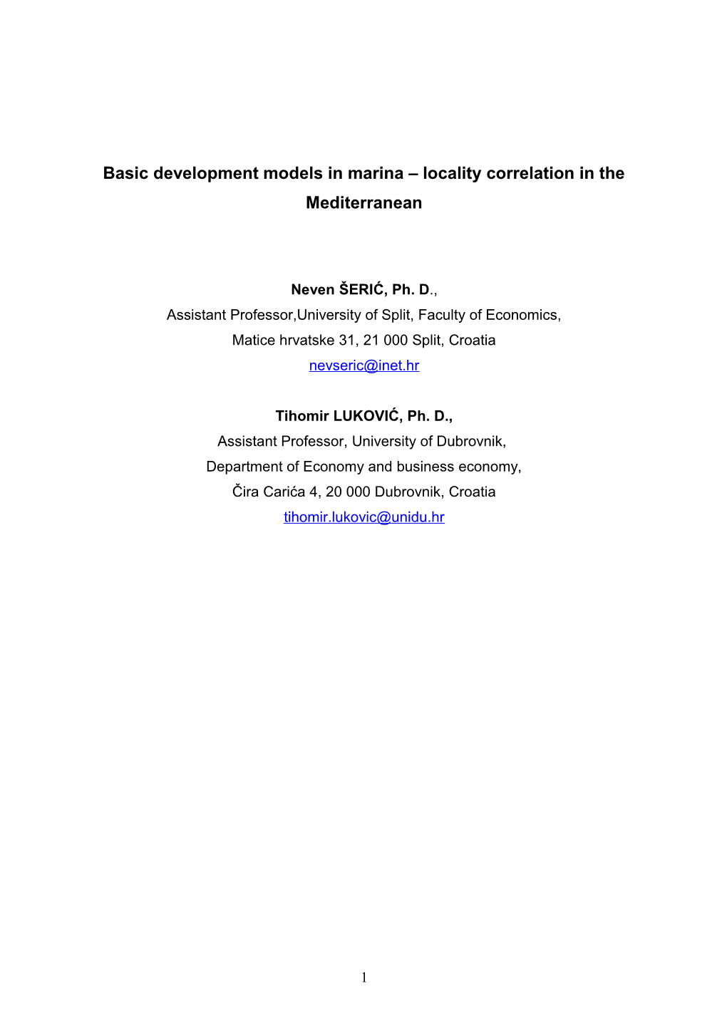 Basic Development Models in Marina Locality Correlation in the Mediterranean