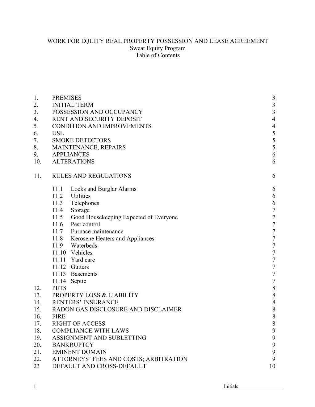 Real Property Possession and Lease Agreement