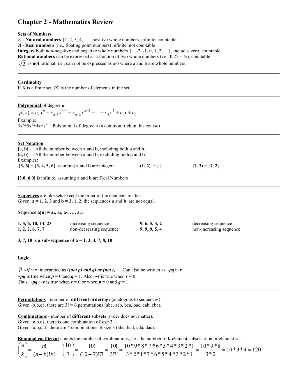 Chapter 2 - Mathematics Review