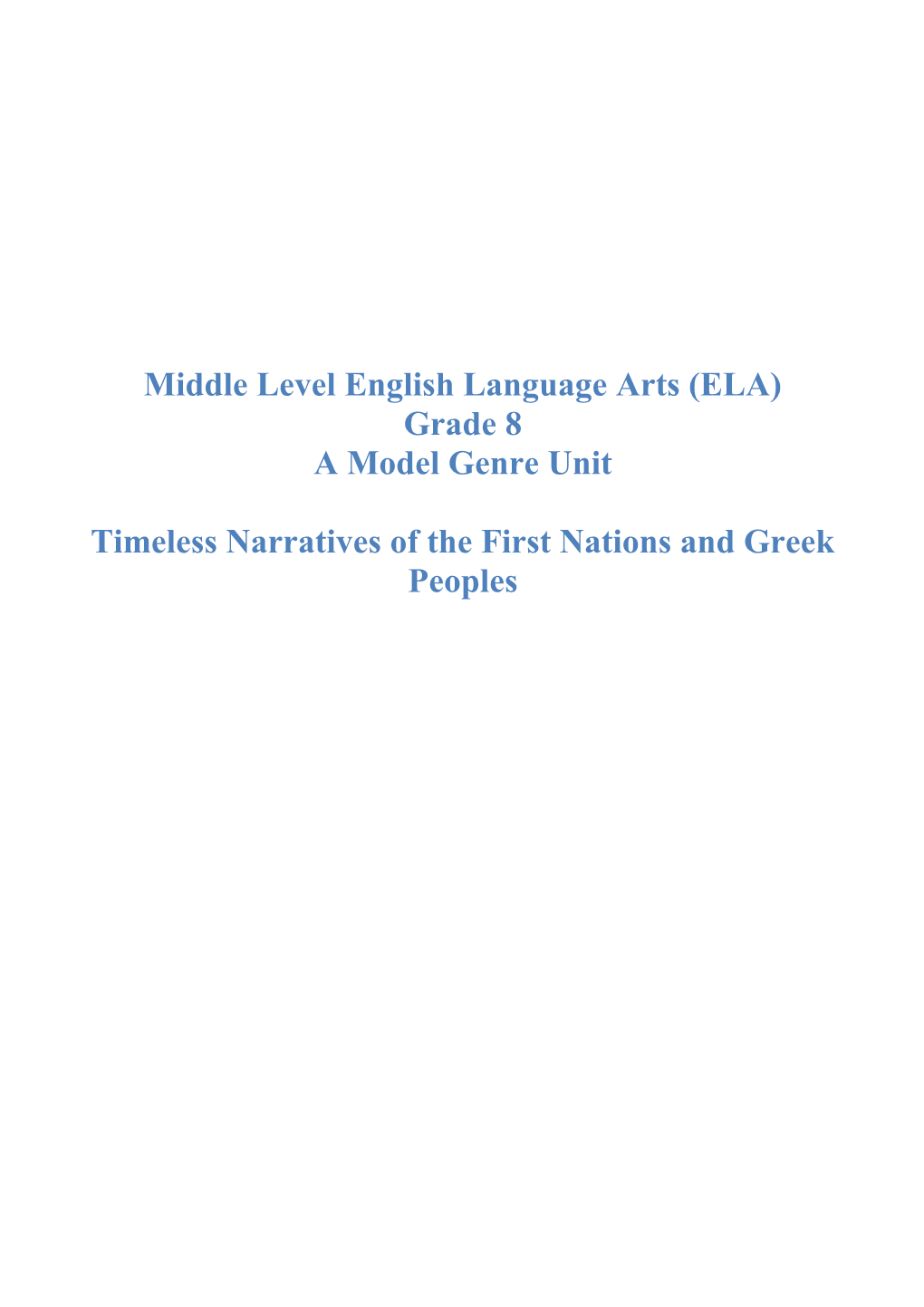 Middle Level English Language Arts (ELA)