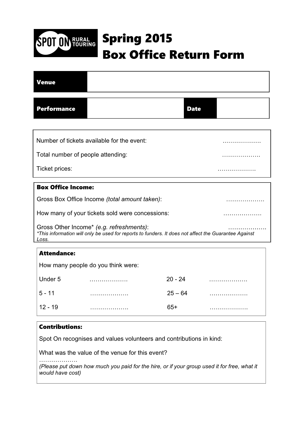 Box Office Return Form