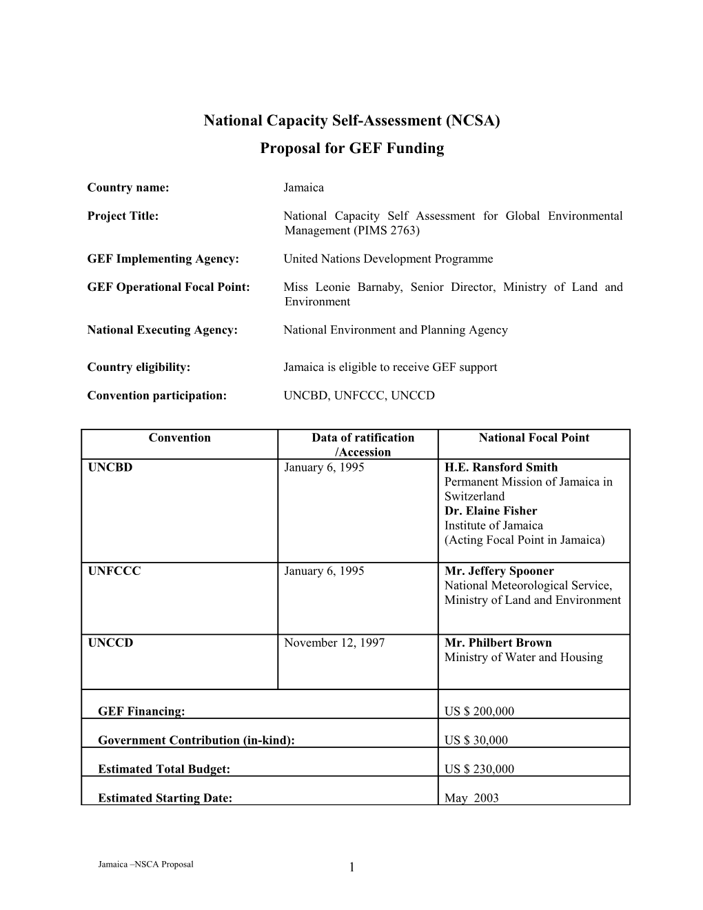 National Capacity Self-Assessment (NCSA)