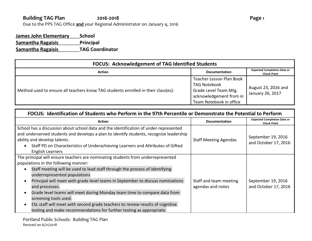 Building TAG Plan 2016-2018 Page 1