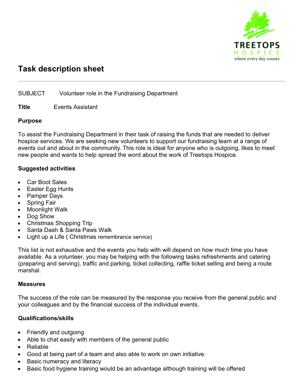 Task Description Sheet