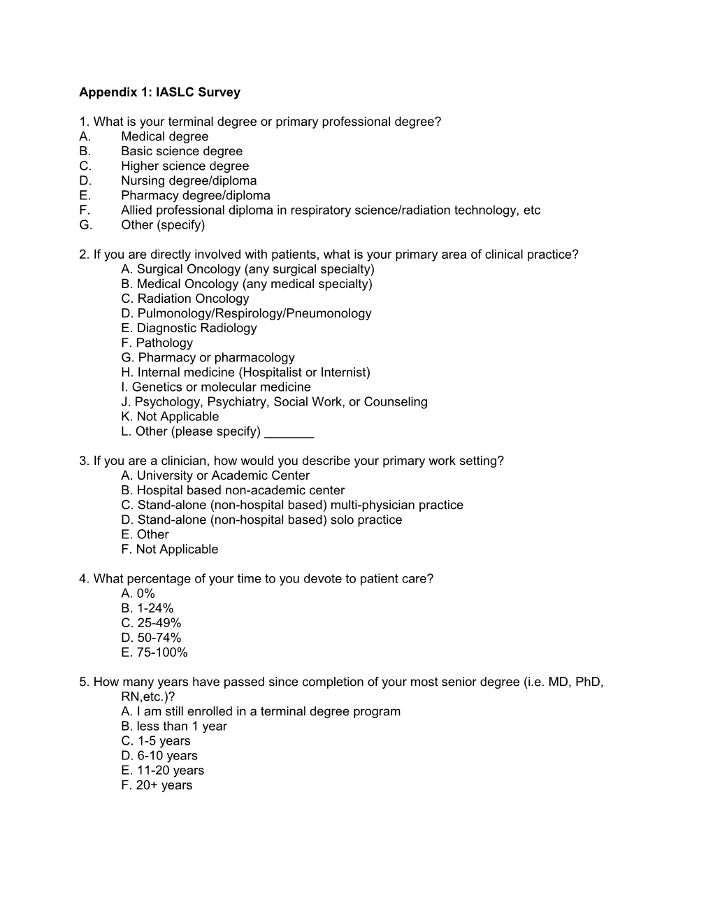 Appendix 1: IASLC Survey