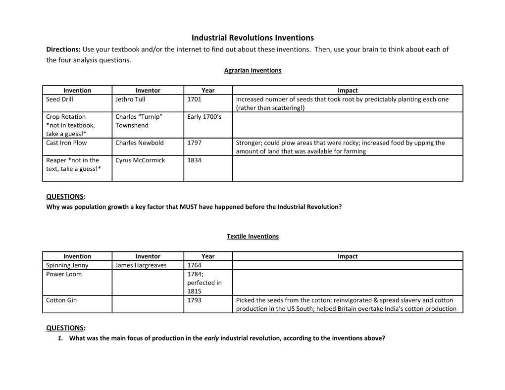 Industrial Revolutions Inventions
