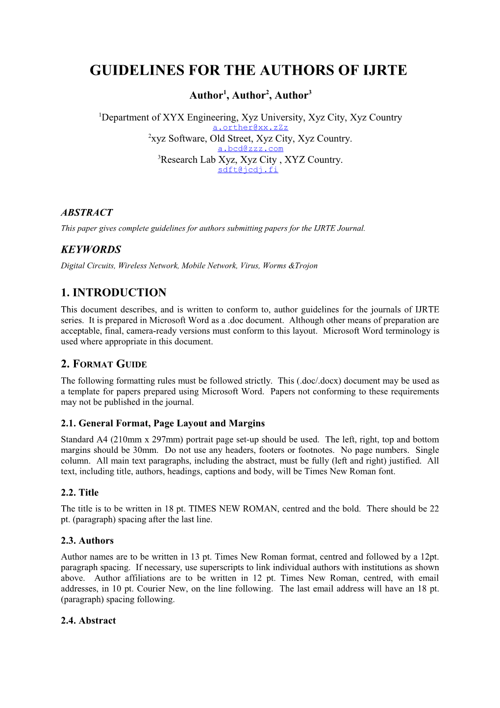 Format Guide for IJRTE