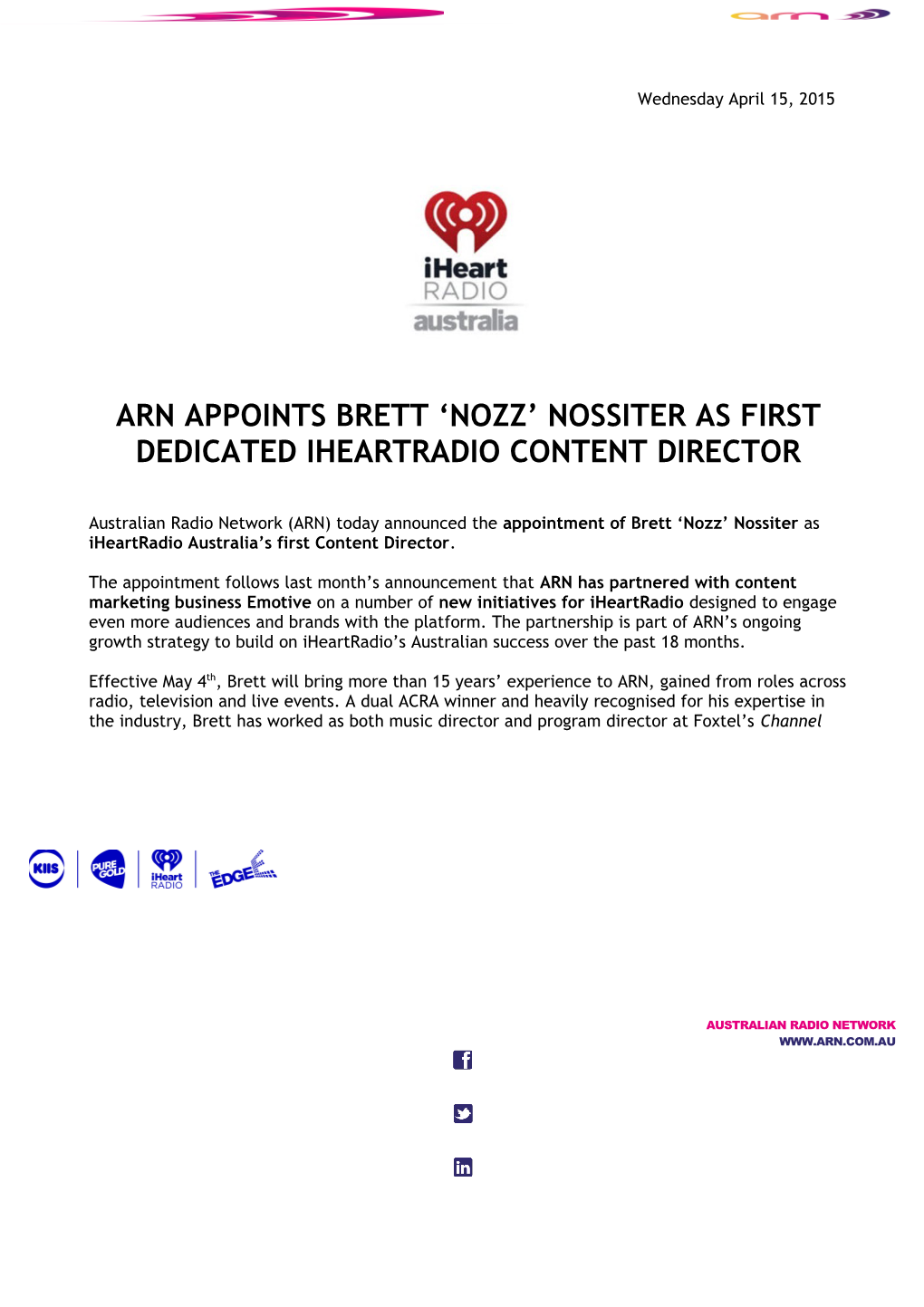 Arn Appoints Brett Nozz Nossiter As First Dedicated Iheartradio Content Director