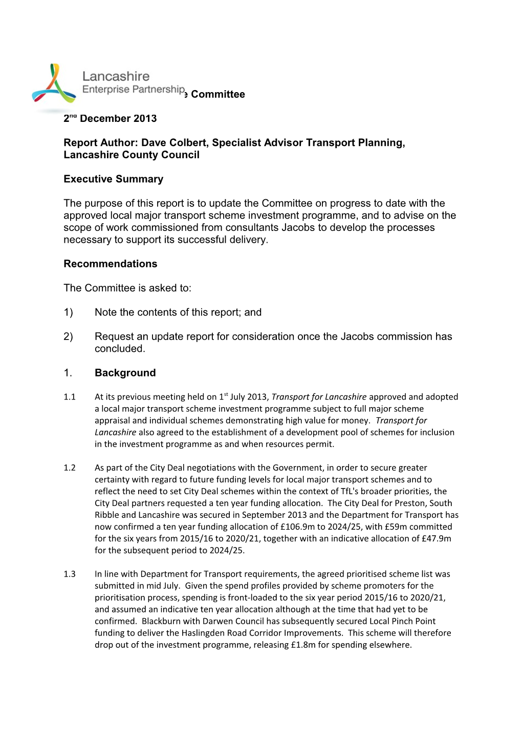 Transport for Lancashire Committee