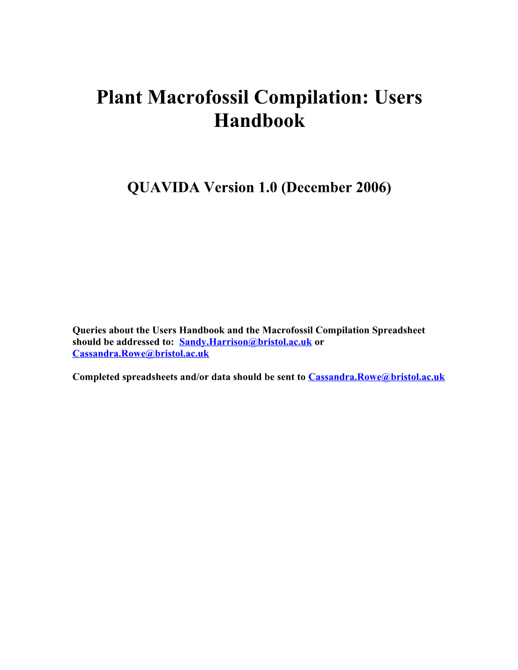 Macrofossil Compilation: Users Handbook