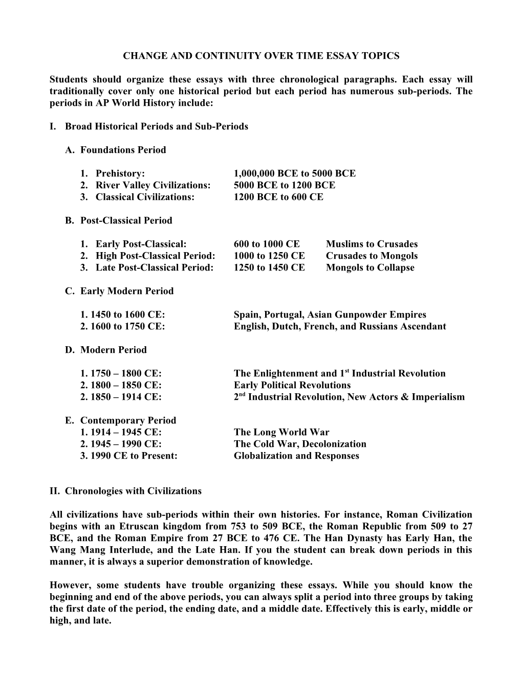 Change and Continuity Over Time Essay Topics