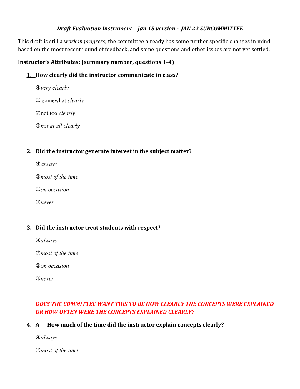 Draft Evaluation Instrument Jan 15 Version- JAN 22 SUBCOMMITTEE