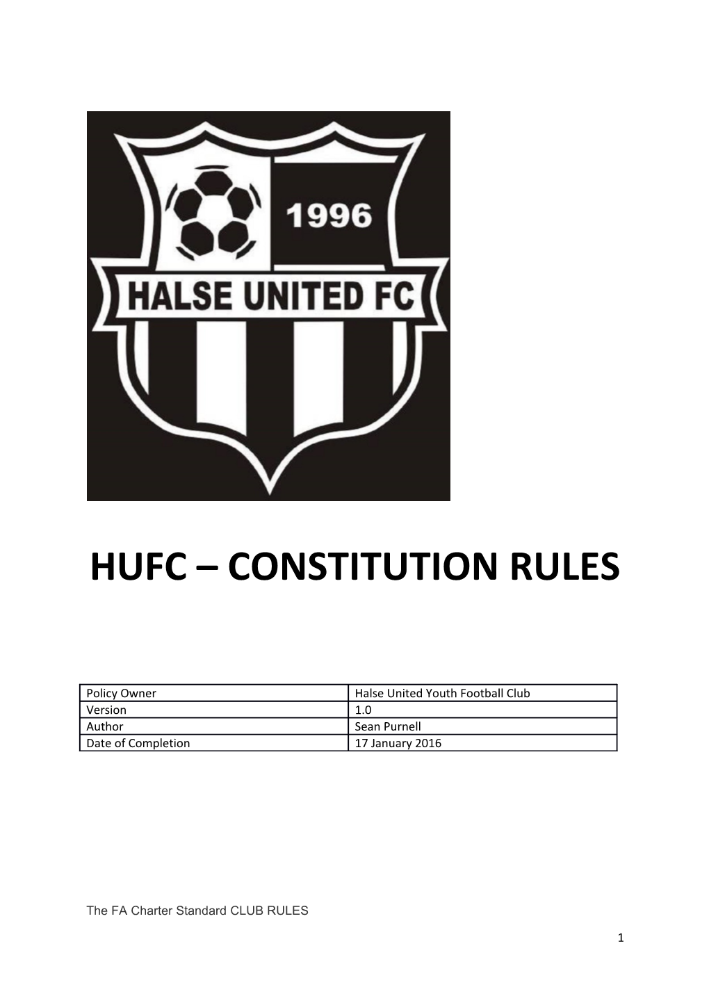 The FA Charter Standard CLUB RULES