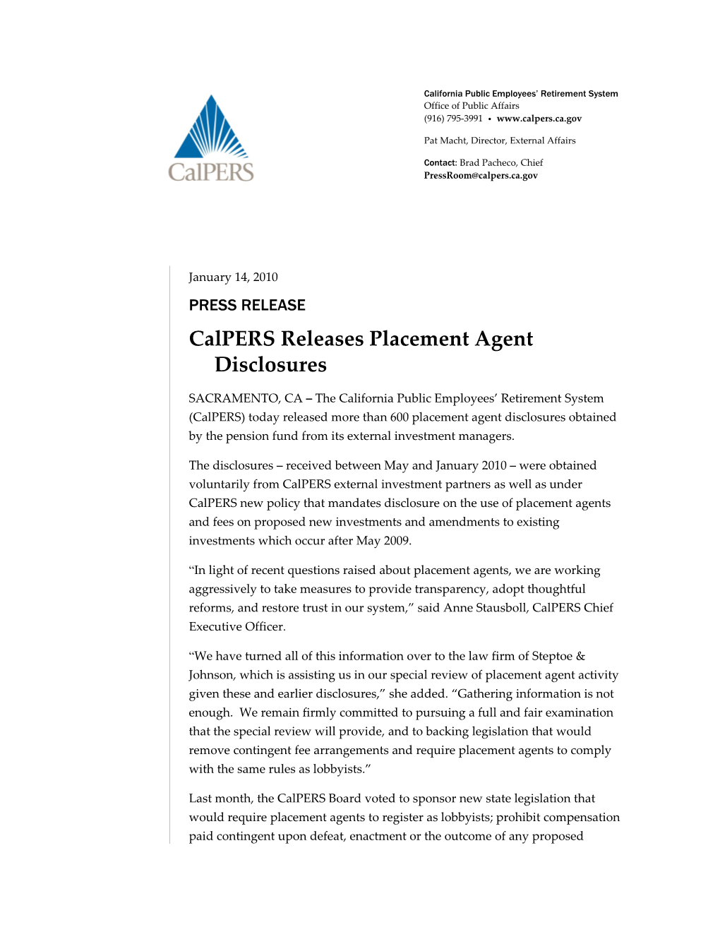 Calpers Press Release
