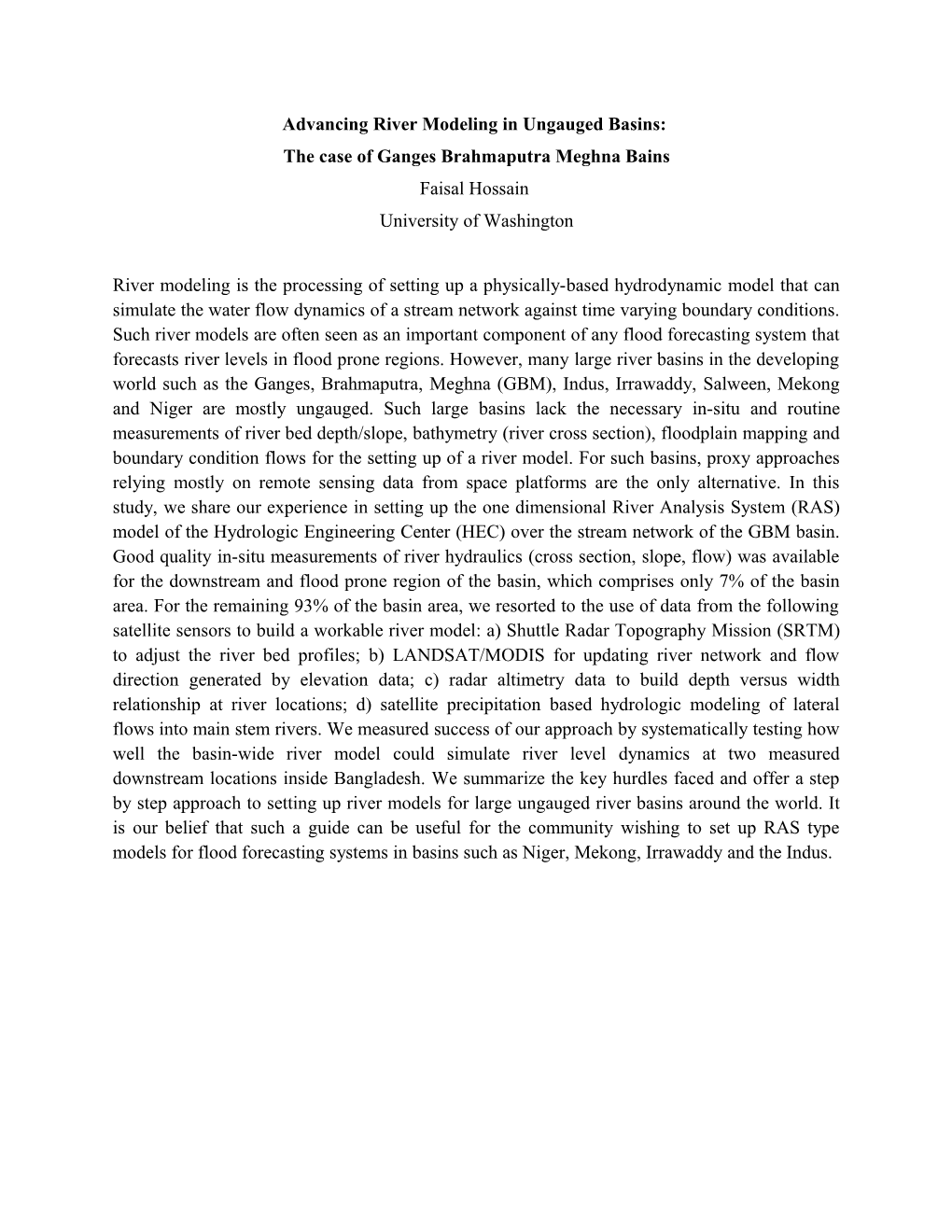 Advancing River Modeling in Ungauged Basins: the Case of Ganges Brahmaputra Meghnabains