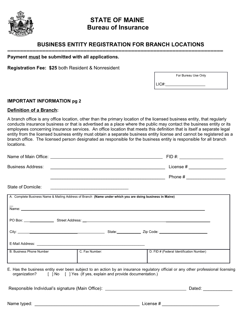 Business Entity Registration for Branch Locations