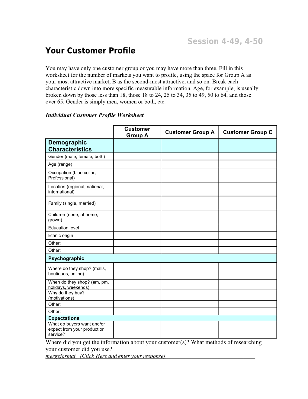 Your Customer Profile