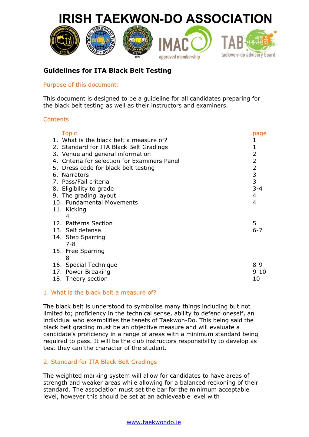 Guidelines for ITA Black Belt Testing