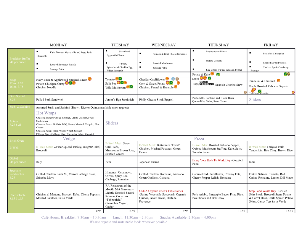 5 Week Rotation Café Menu Week #2