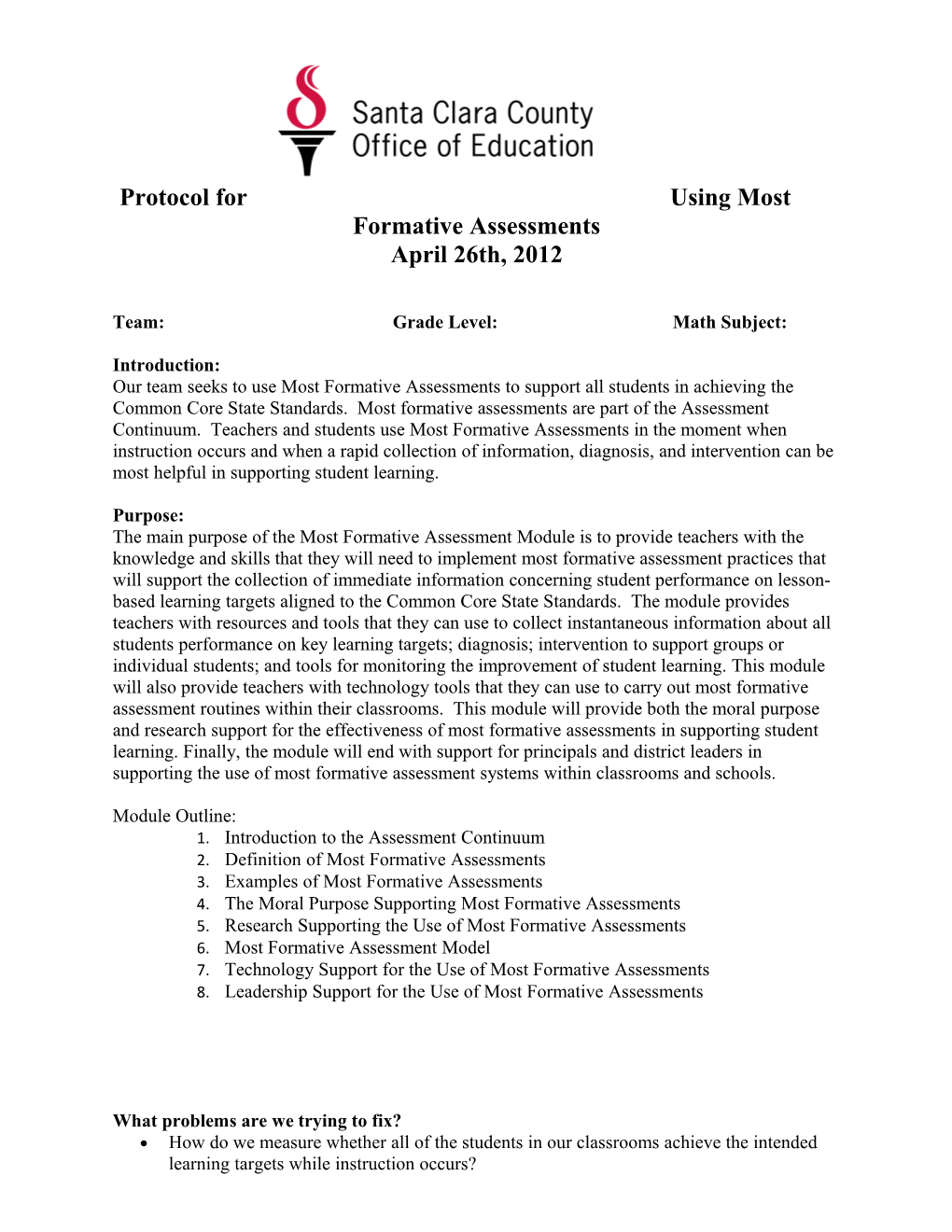 Protocol for Most Formative Assessment