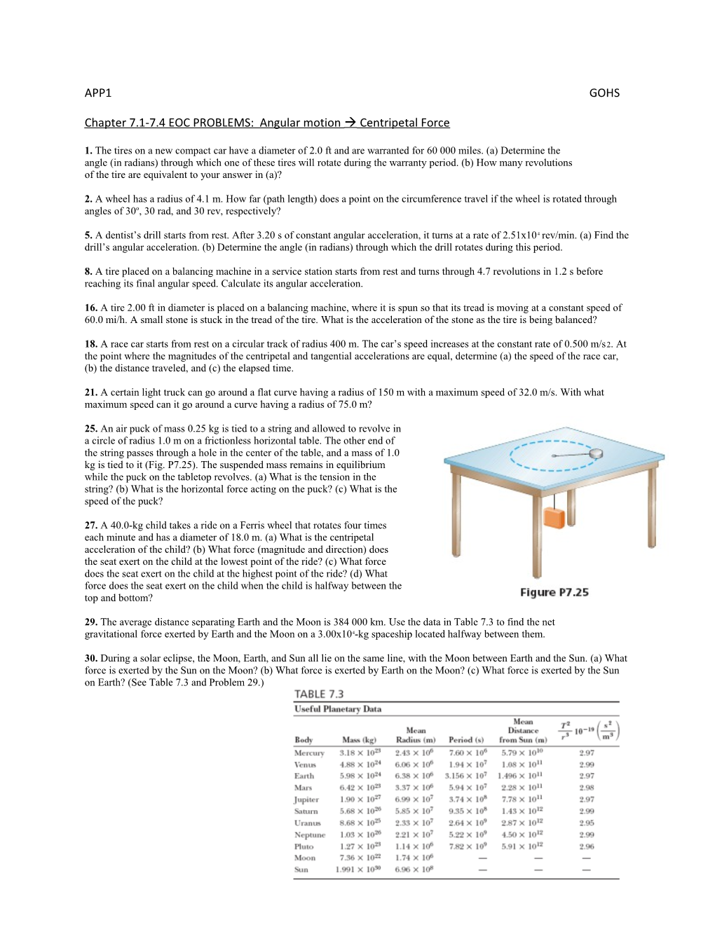 Chapter 7.1-7.4 EOC PROBLEMS: Angular Motion Centripetal Force