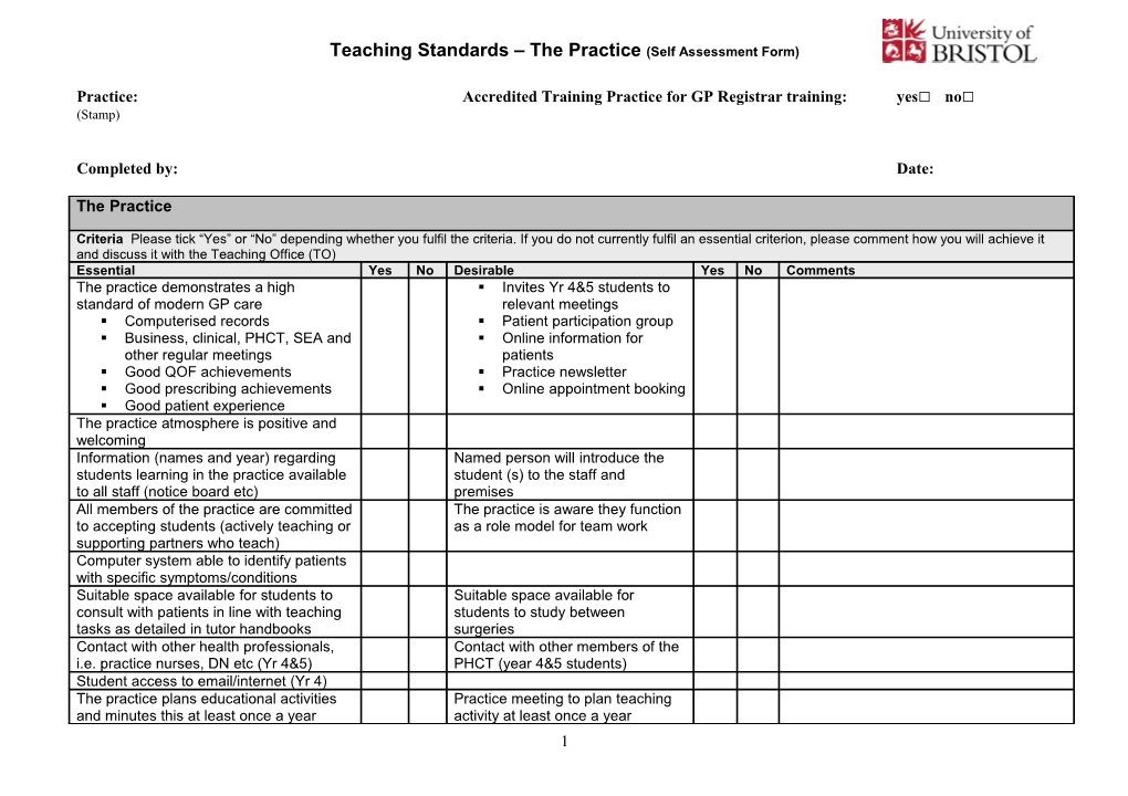 Teaching Practice Standards