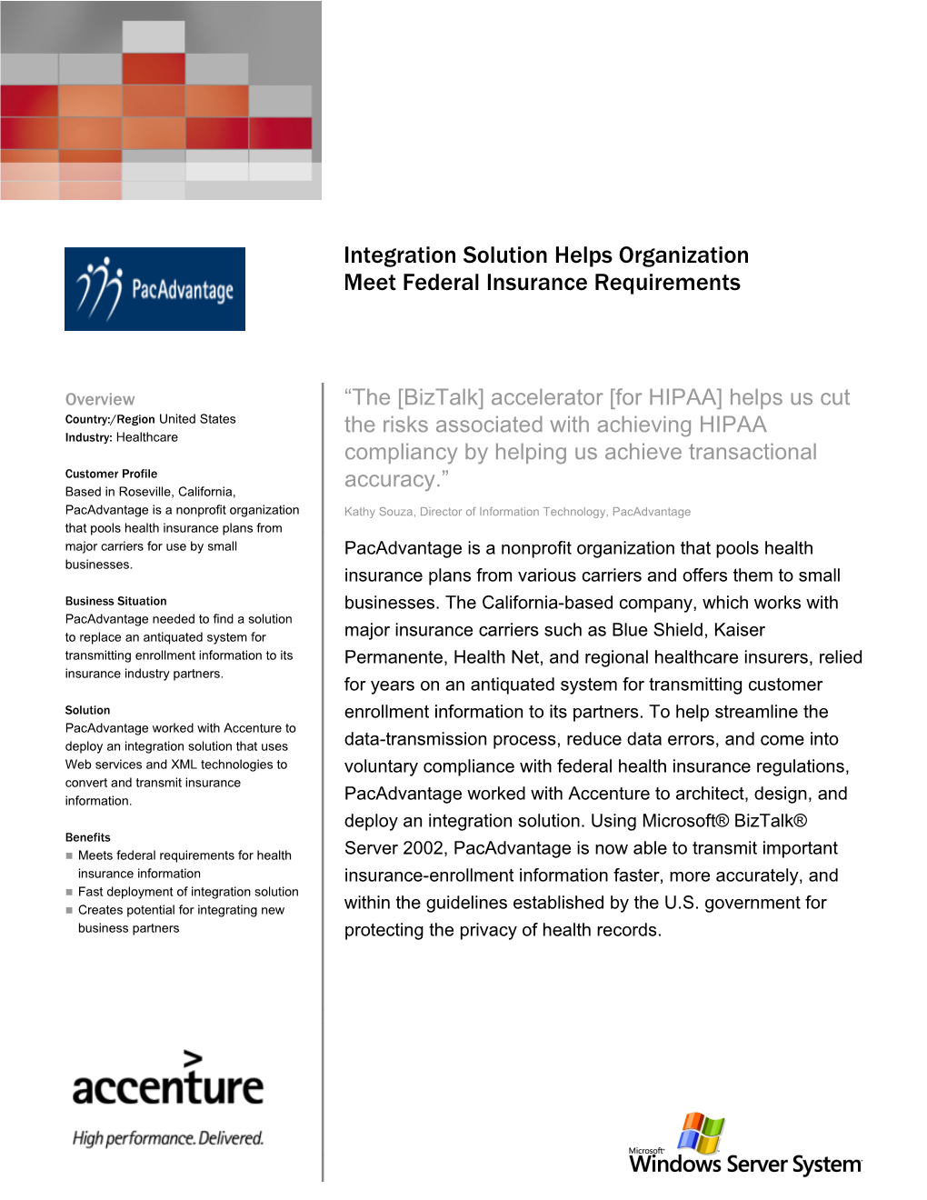 Integration Solution Helps Organization Meet Federal Insurance Requirements