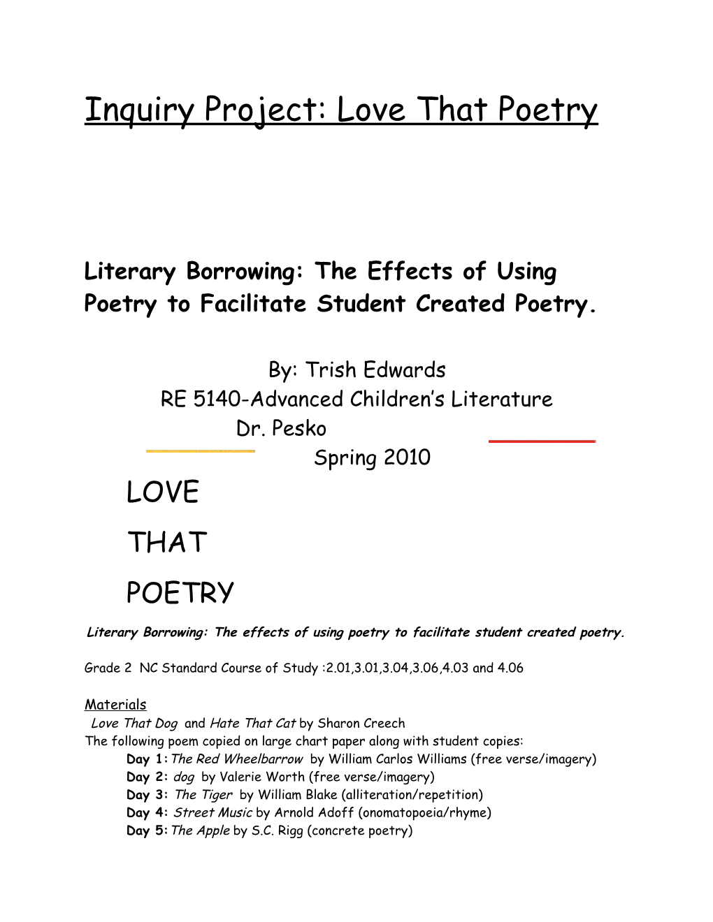 Literary Borrowing: the Effects of Using Poetry to Facilitate Student Created Poetry