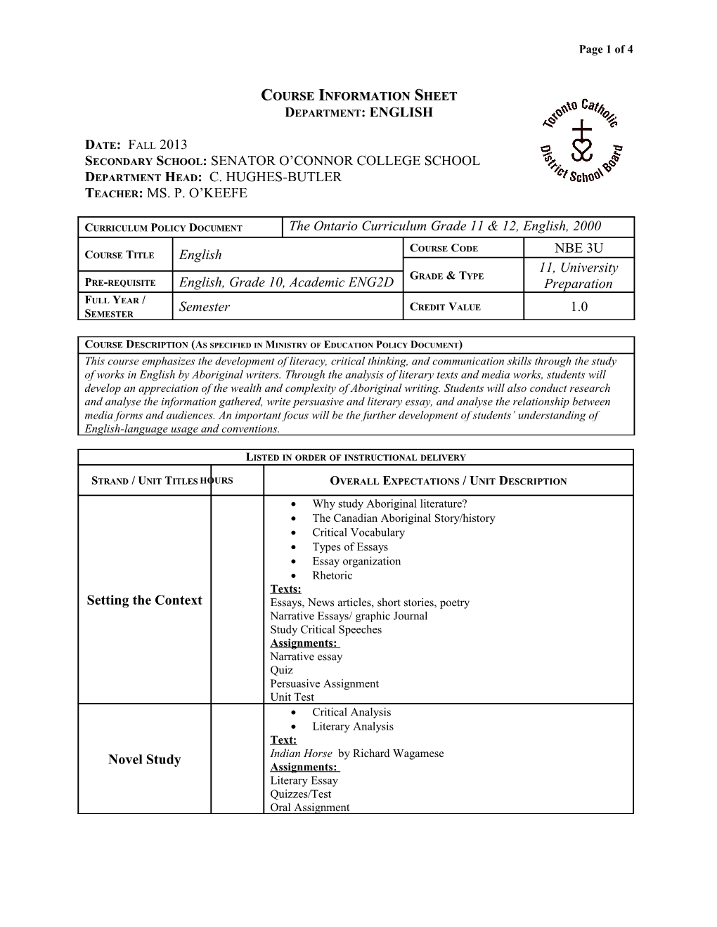 Course Information Sheet s6