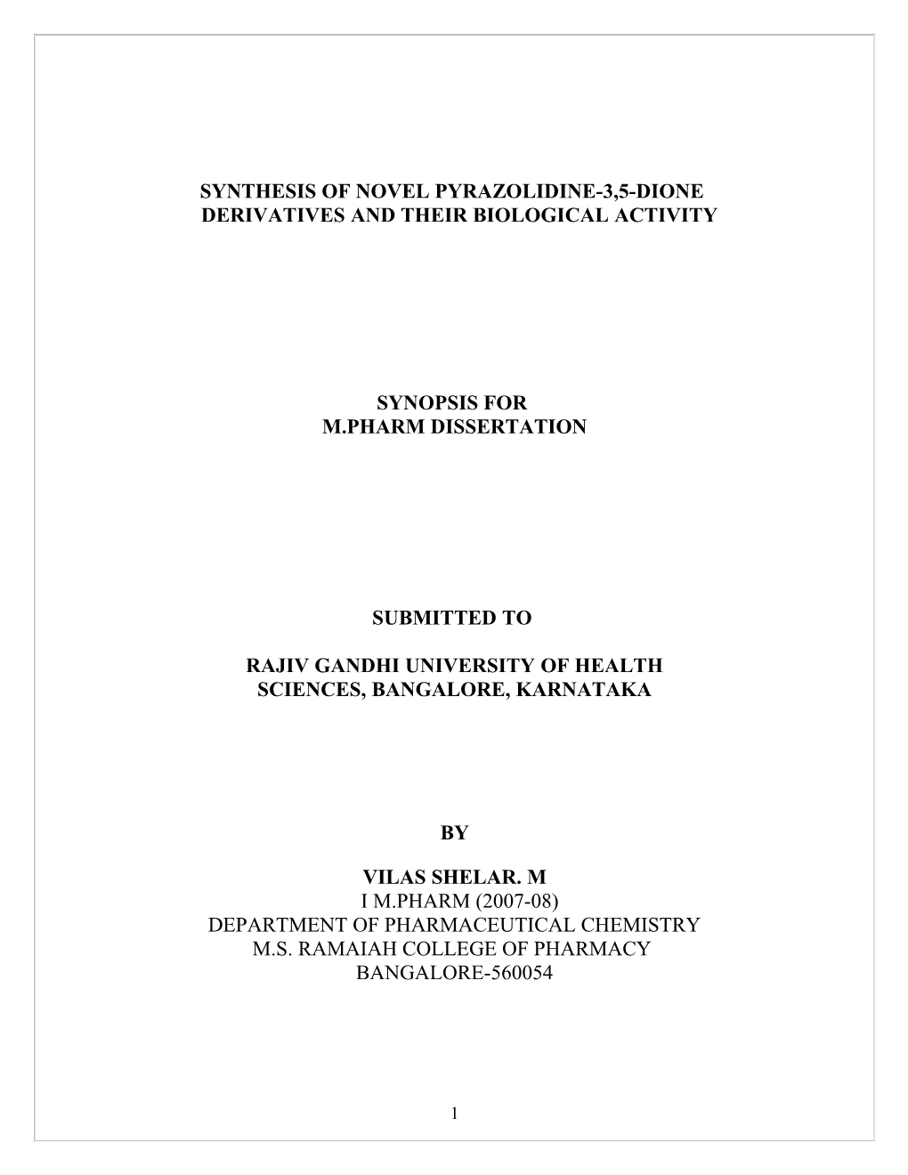 Synthesis of Novel Pyarazolidinedione Substituted