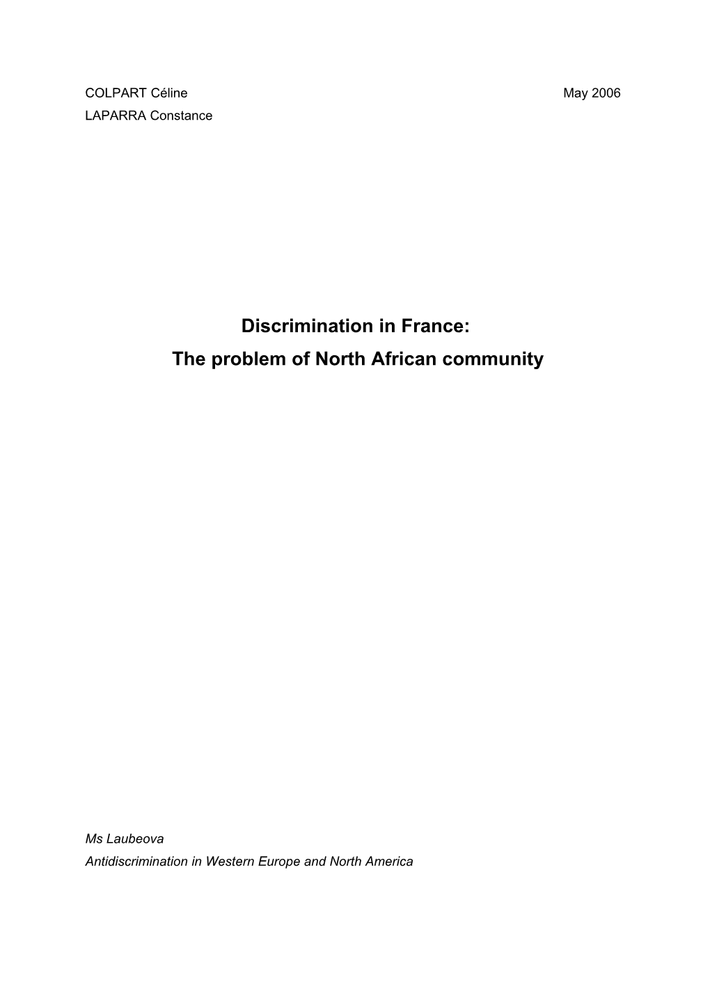 The Problem of North African Community