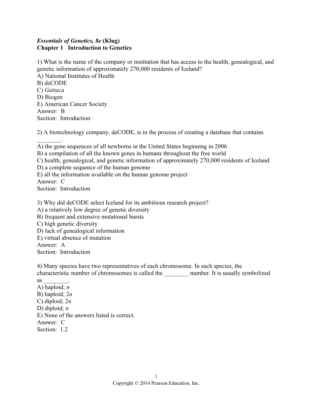 Essentials of Genetics, 8E (Klug)