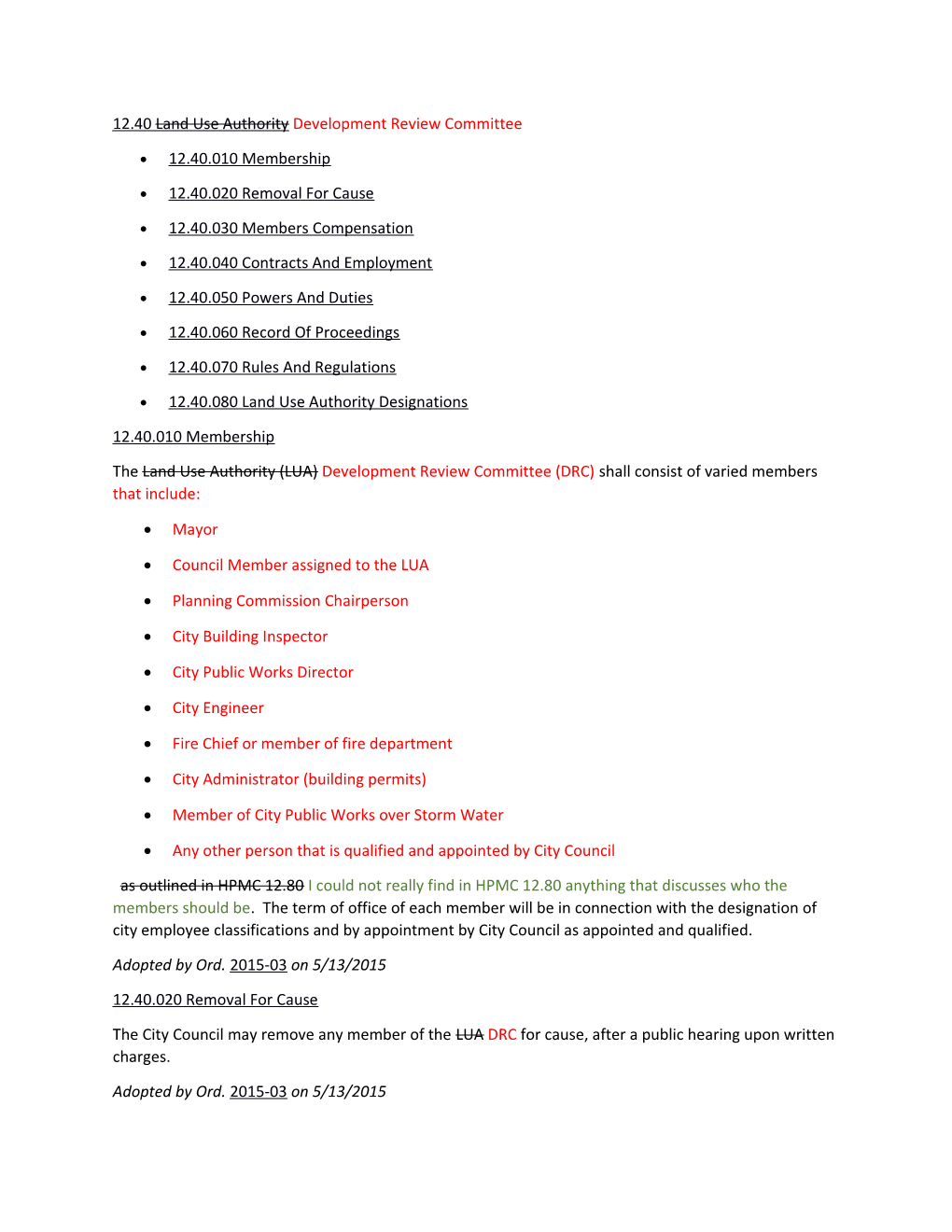 12.40 Land Use Authoritydevelopment Review Committee