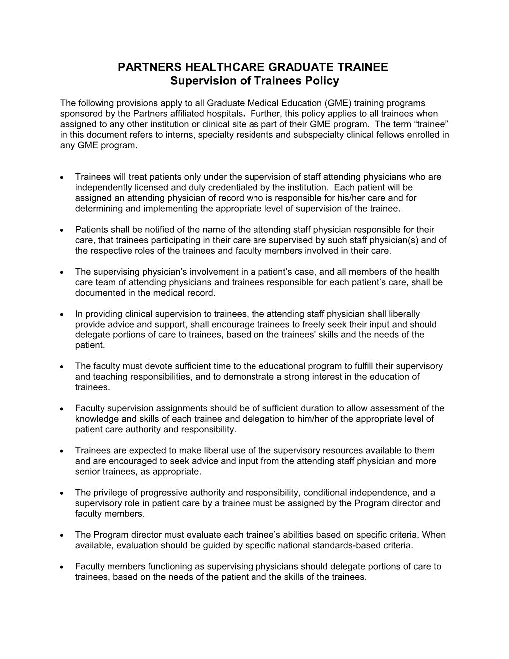 Supervision of Residents and Clinical Fellows