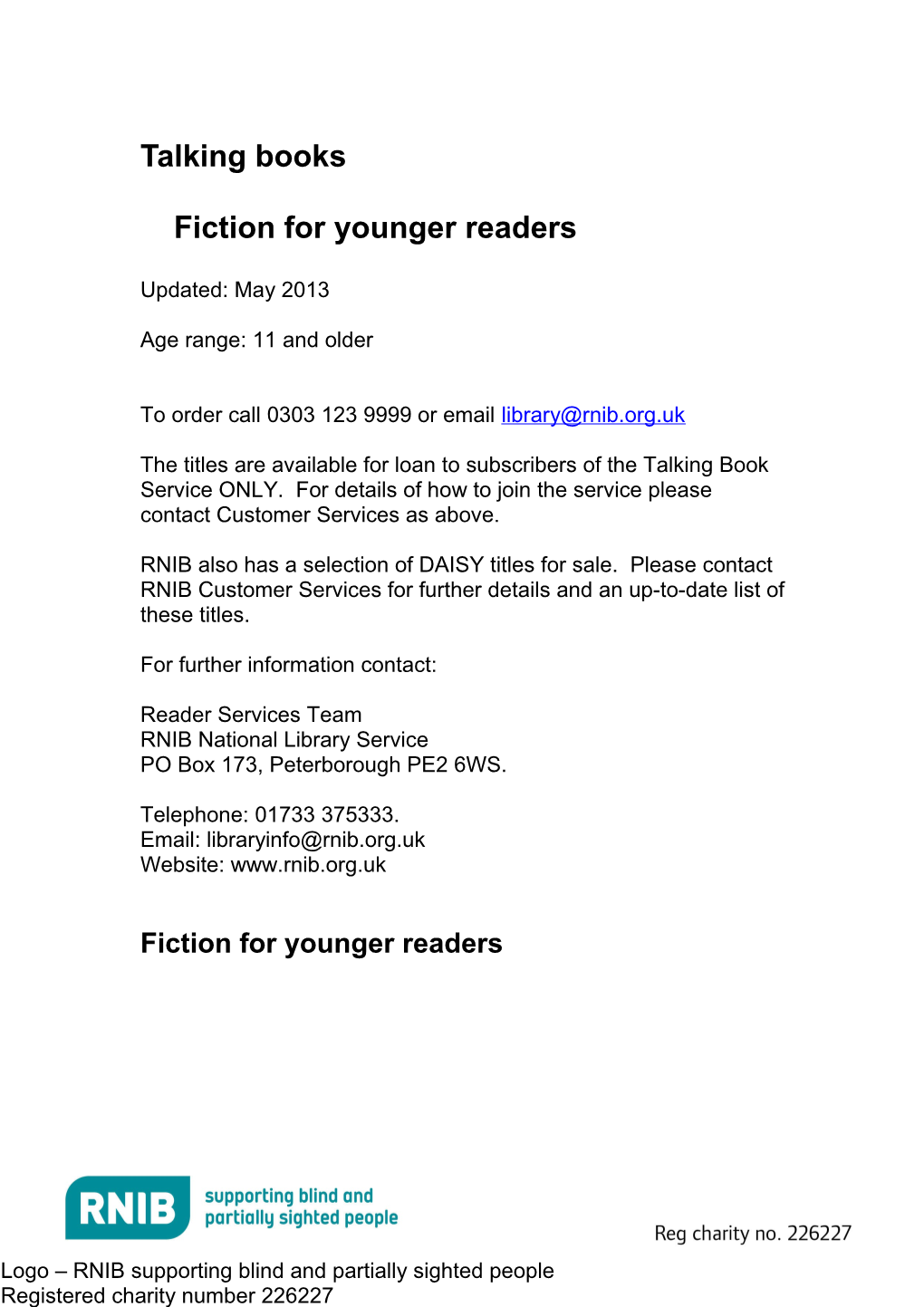 Fiction for Ages 11 and Older on Talking Book (Word, 200KB)