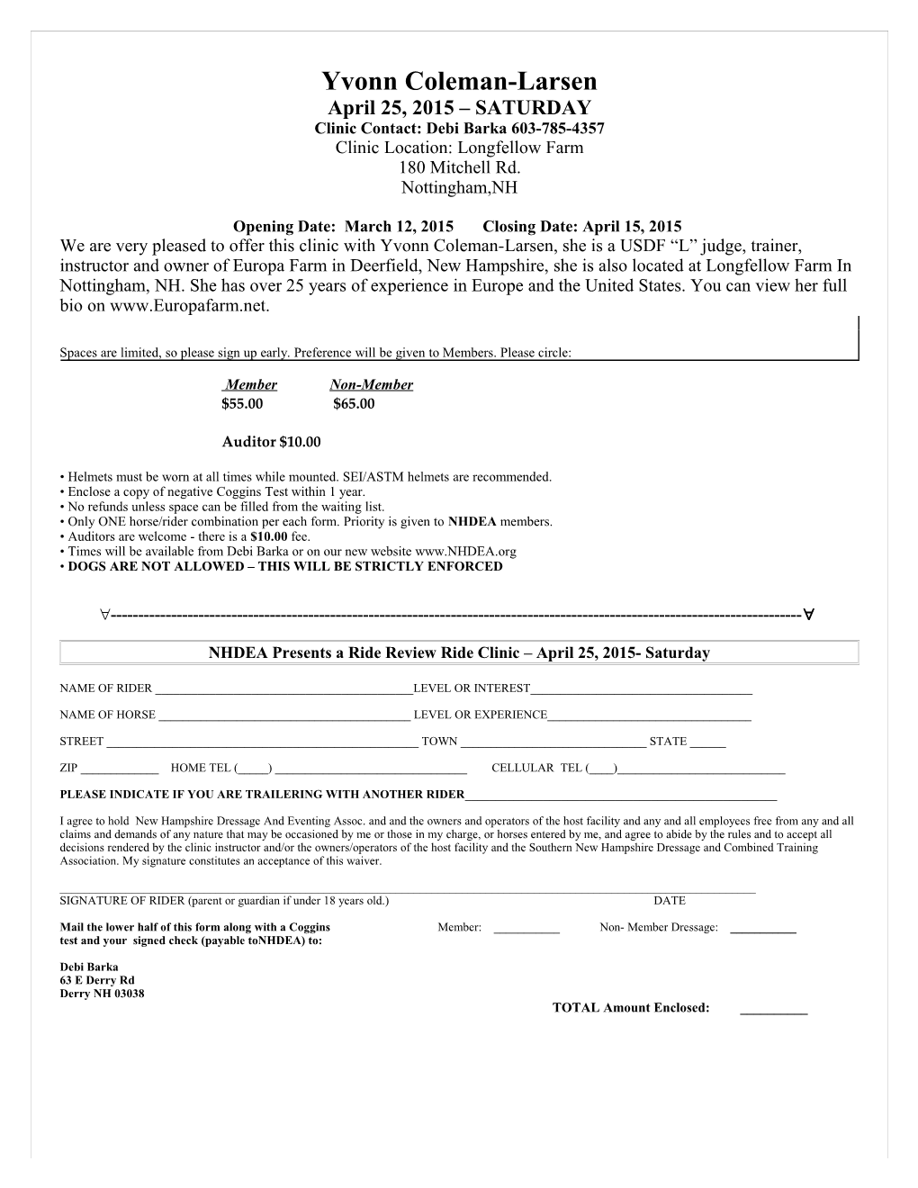 U 1996 DRESSAGE CIRCUIT ENTRY FORM U