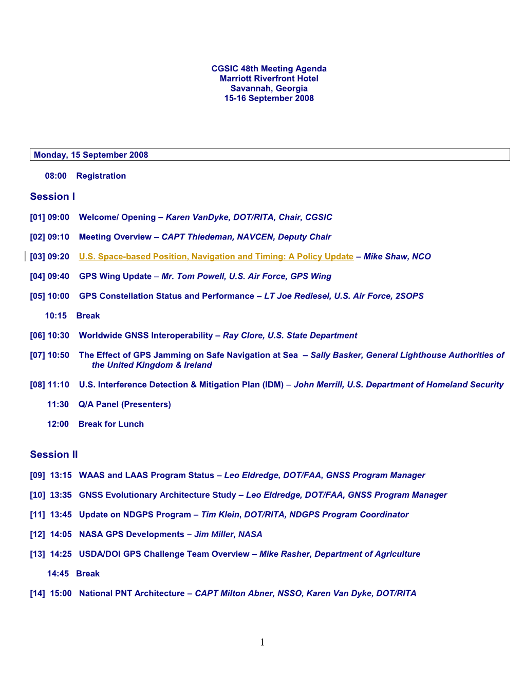 CGSIC 48Th Meeting Agenda