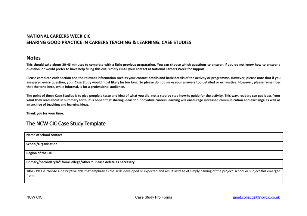 Sharing Good Practice in Learning and Teaching: Pro-Forma for Case Studies