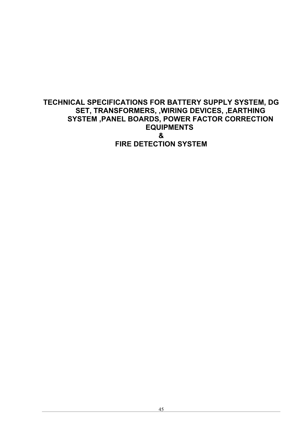 Technical Specifications for Battery Supply System, Dg Set, Transformers, ,Wiring Devices