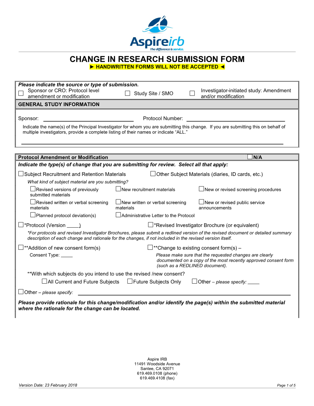 Change in Research Submission Form