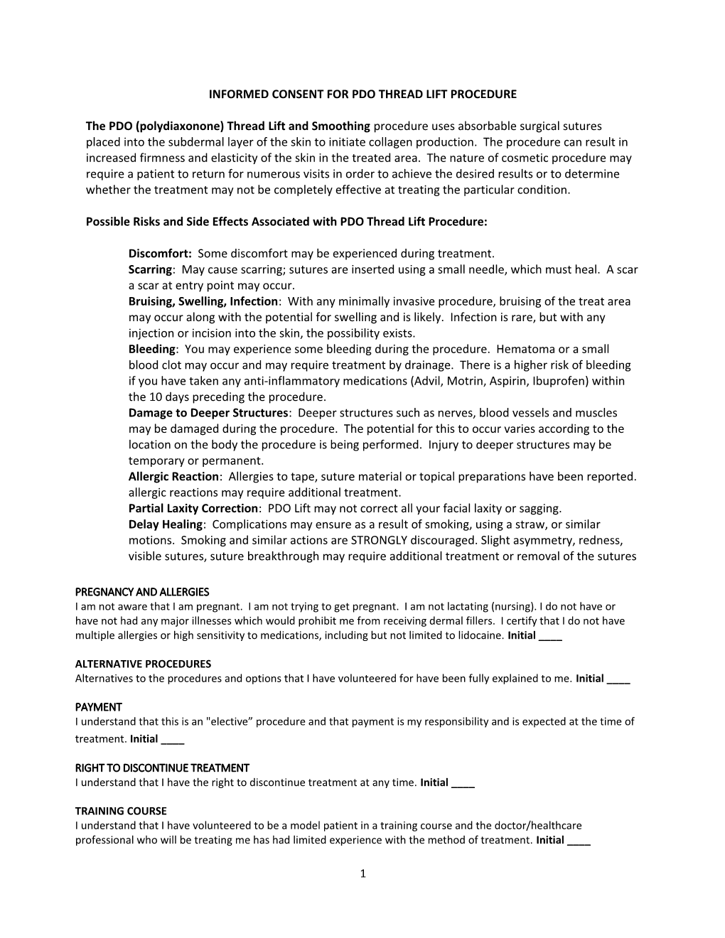 Informed Consent for Pdo Thread Lift Procedure