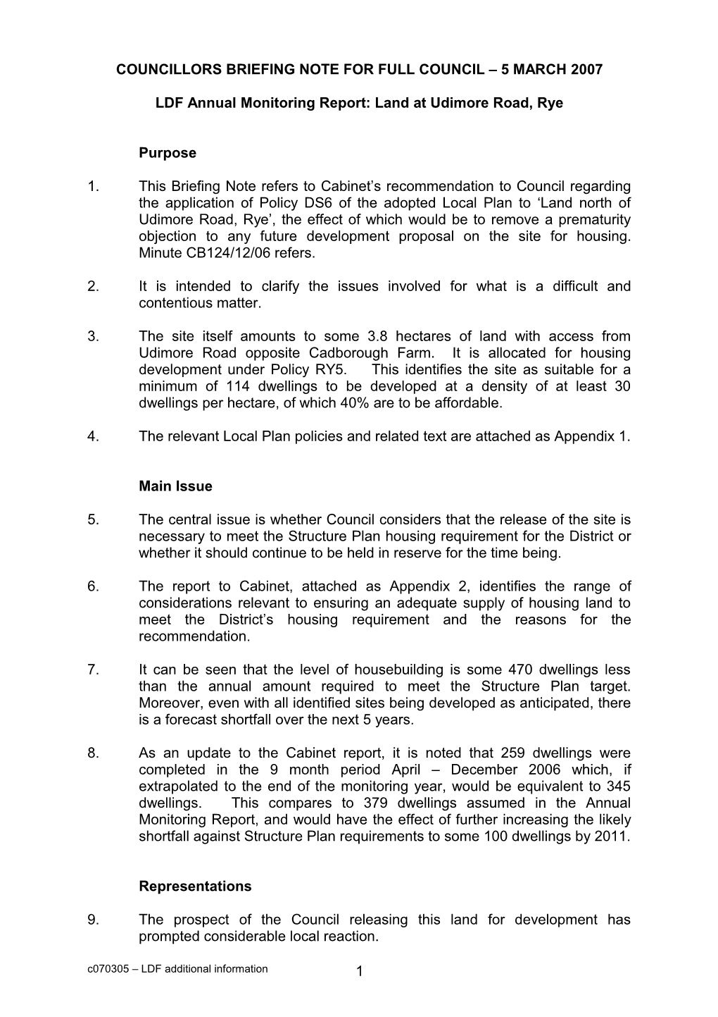 Councillors Briefing Note
