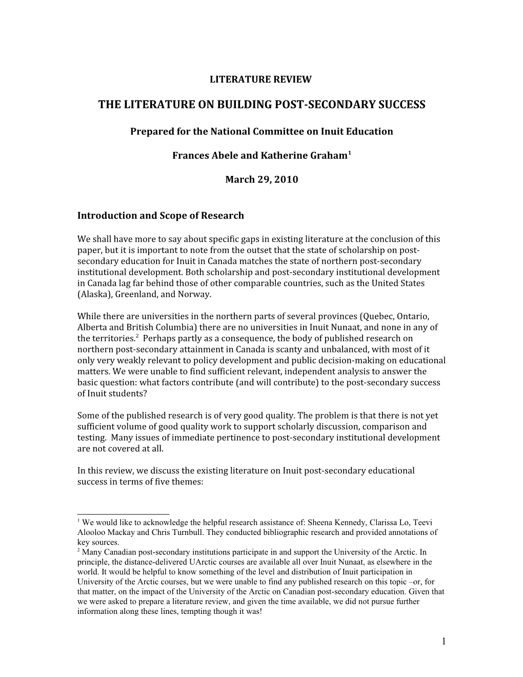 Building Post-Secondary Success: Notes for the Briefing Paper