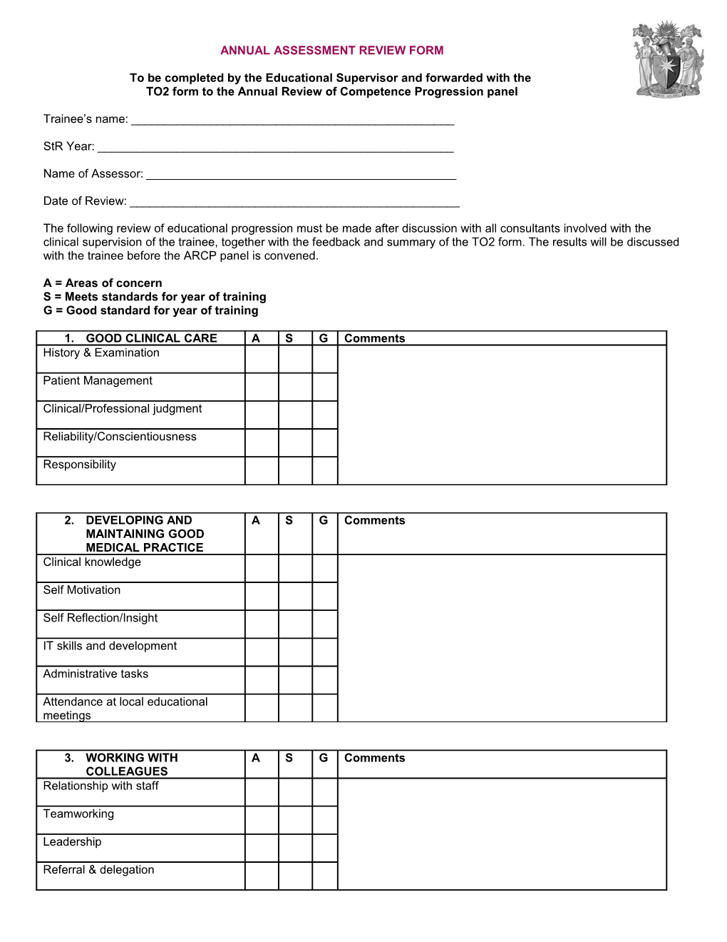 Annual Assessment Review Form