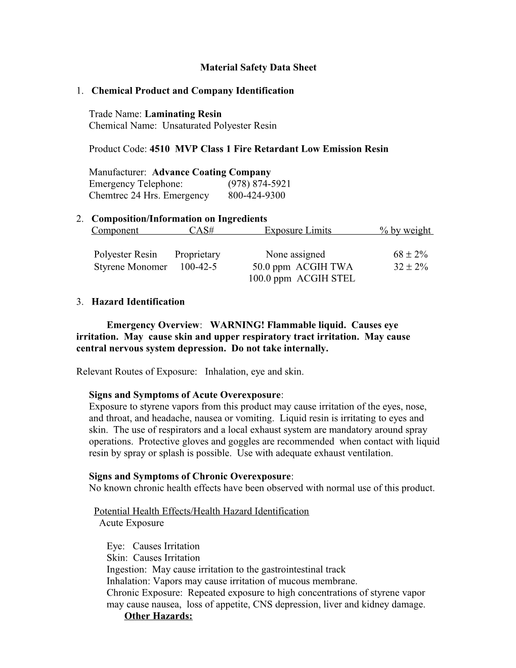 Material Safety Data Sheet