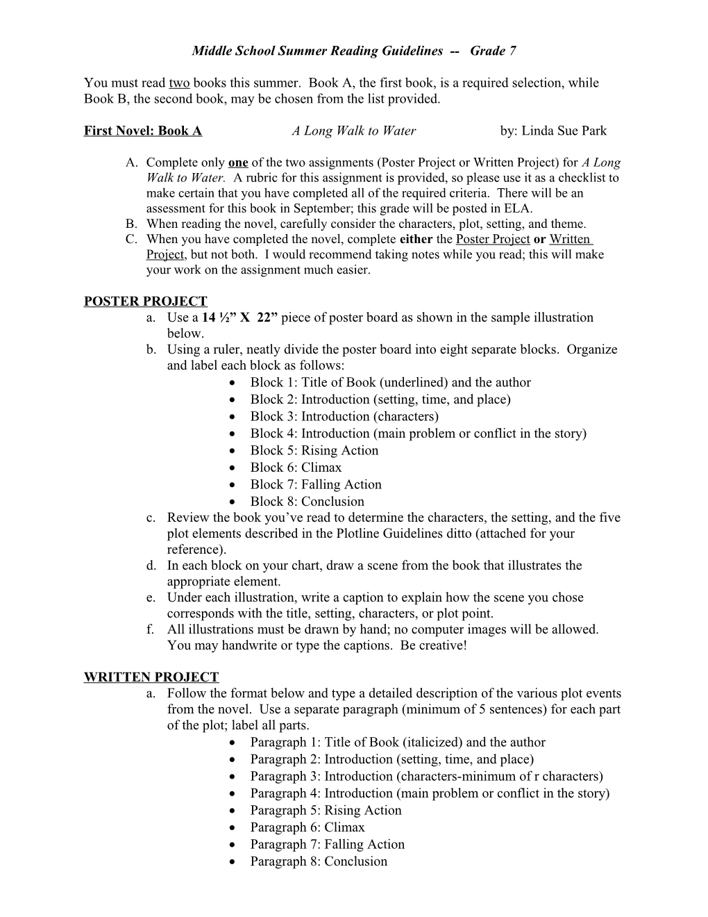 Middle School Summer Reading Guidelines Grade 7