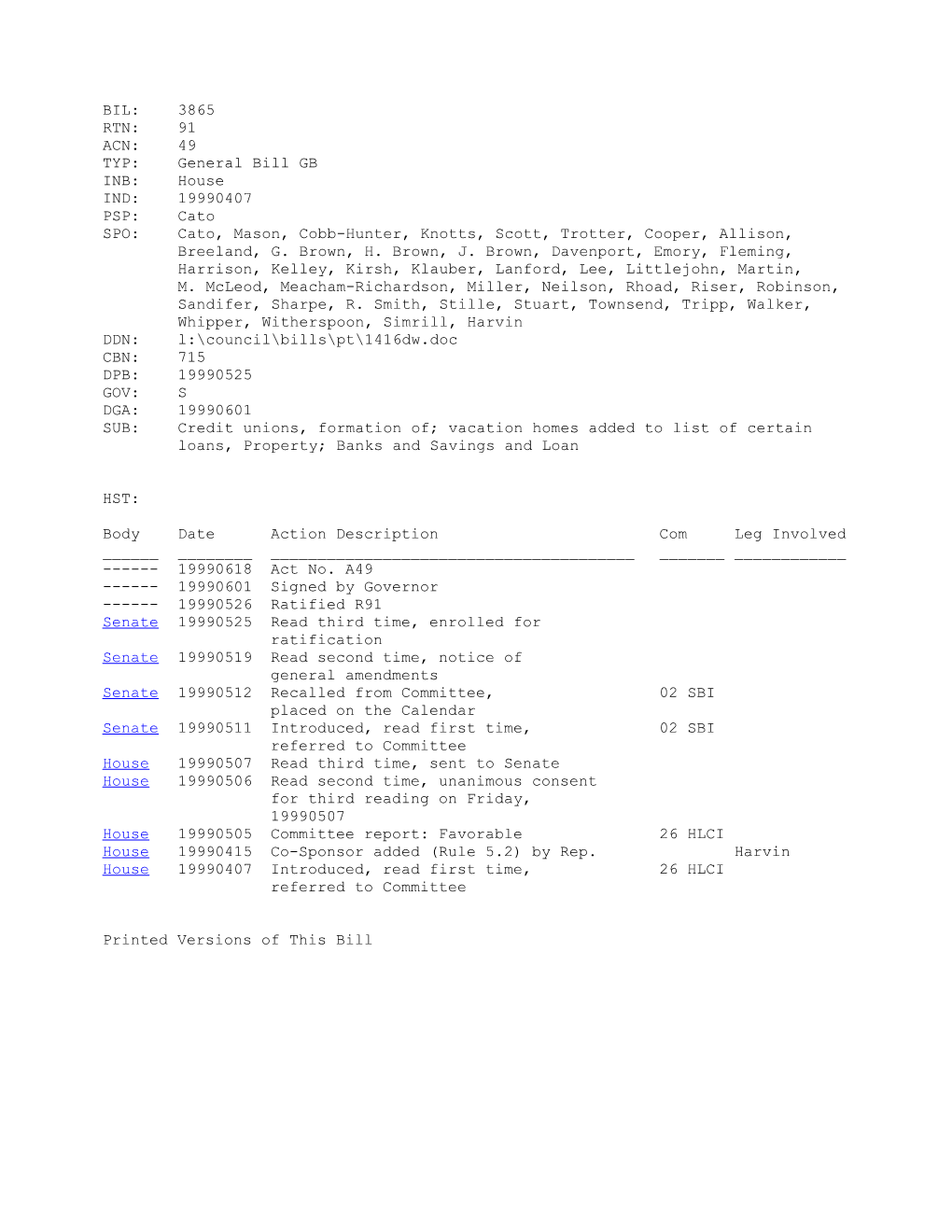 1999-2000 Bill 3865: Credit Unions, Formation Of; Vacation Homes Added to List of Certain