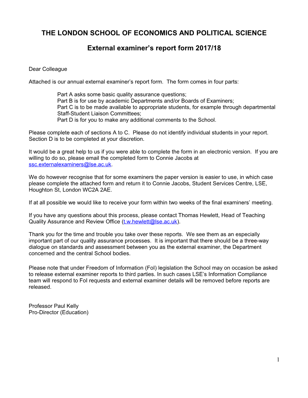 External Examiner Report Form